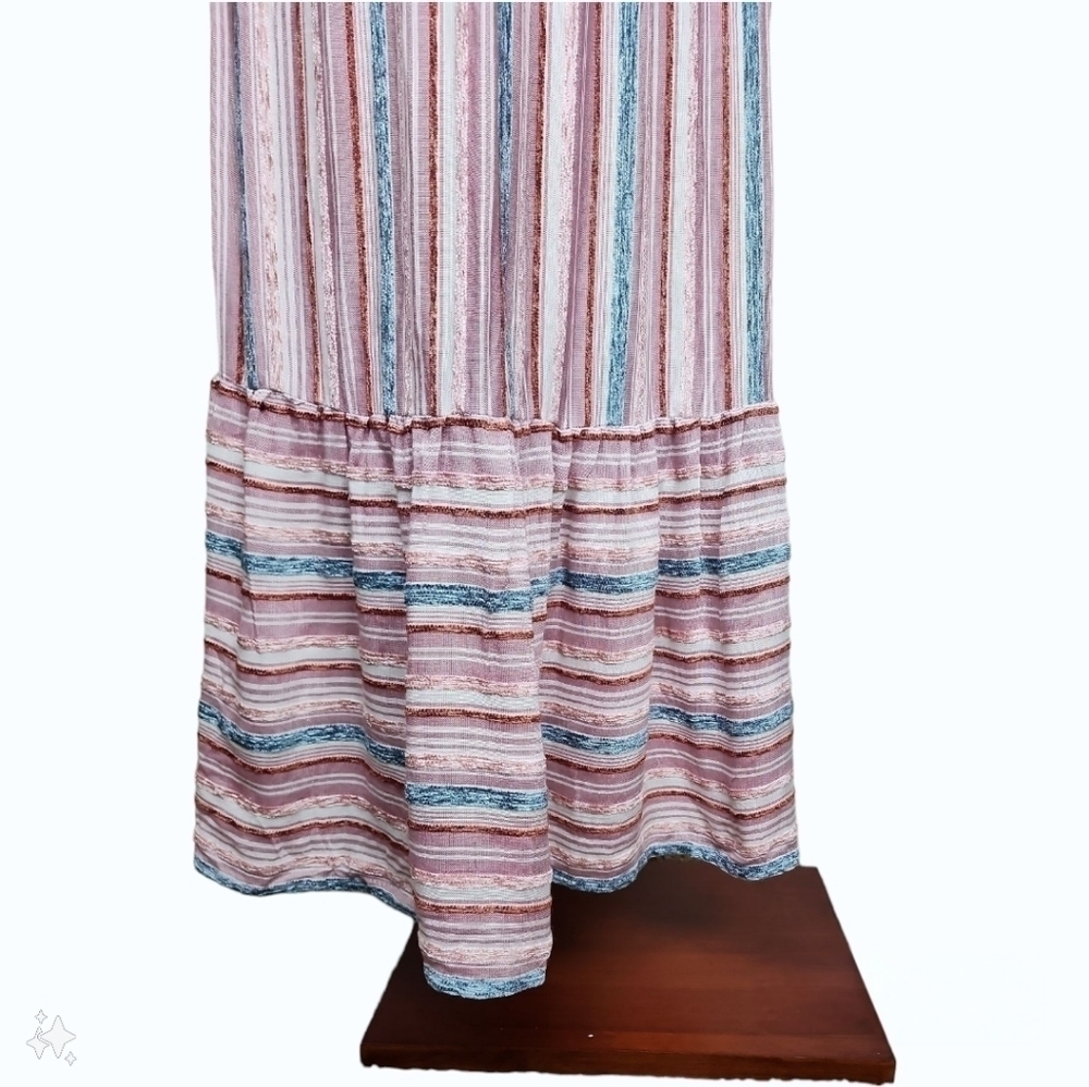 Sleeveless Striped Tiered Wrap Style Belted Velvet Maxi Dress w Pockets 8 - Picture 10 of 13